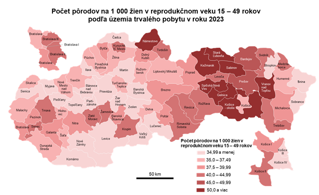 Počet pôrodov na 1 000 žien v reprodukčnom veku 15 - 49 rokov Počet pôrodov na 1 000 žien v reprodukčnom veku 15 - 49 rokov
